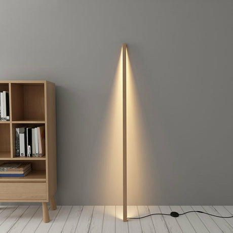 Minimalist Vertical Linear LED Wooden Floor Lamp Image - 1