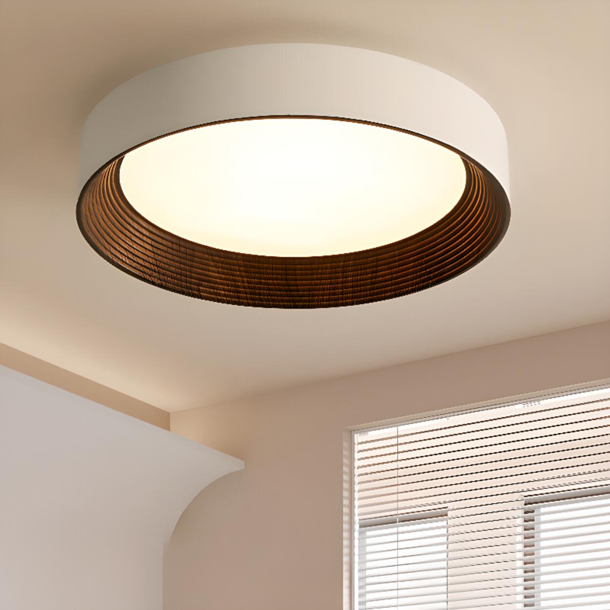 Minimalist Walnut Round Flush Mount Ceiling Light Image - 1