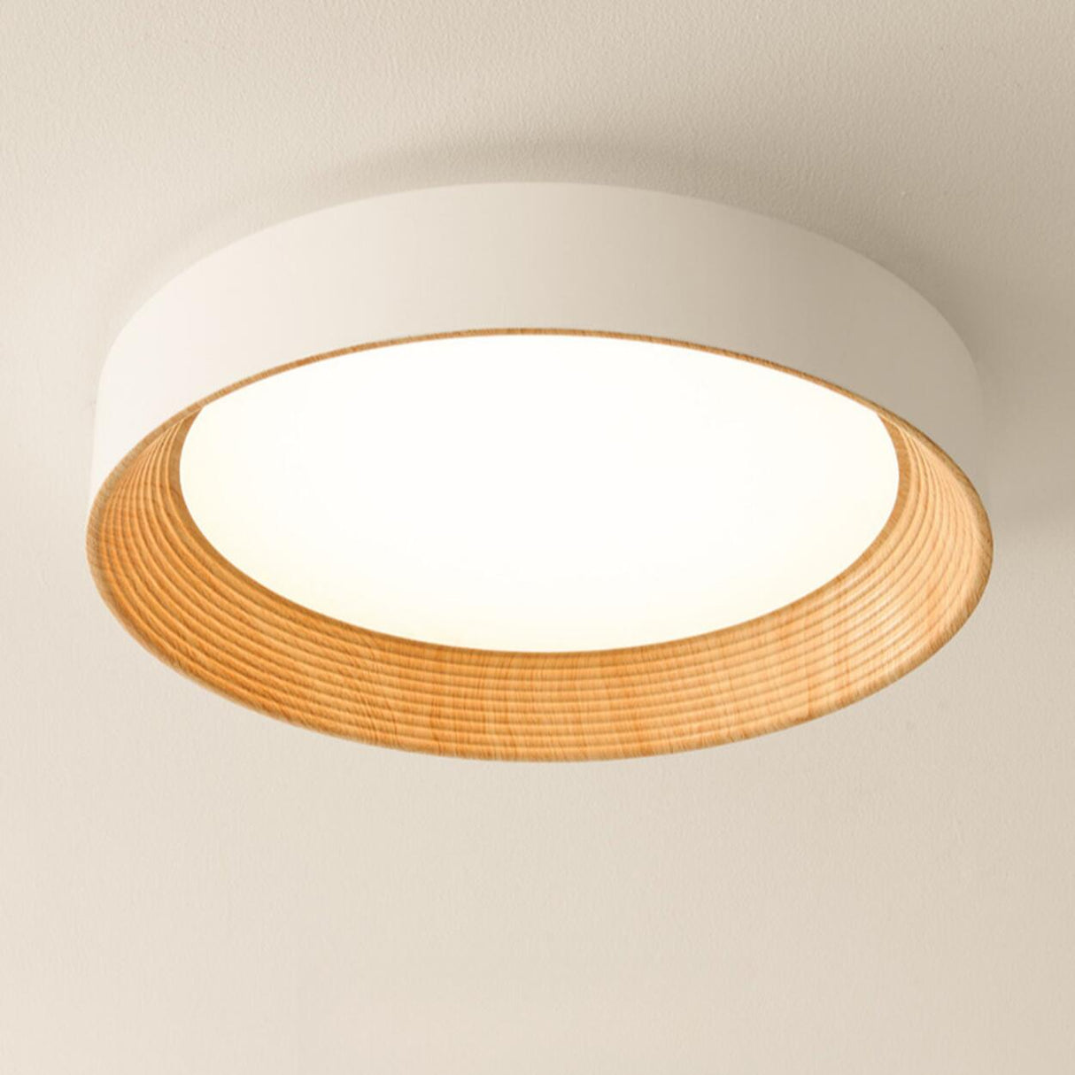 Minimalist Walnut Round Flush Mount Ceiling Light Image - 10