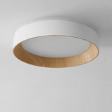 Minimalist Walnut Round Flush Mount Ceiling Light Image - 11