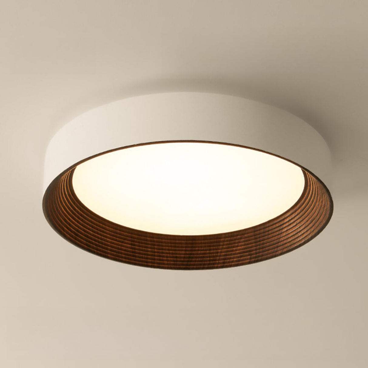 Minimalist Walnut Round Flush Mount Ceiling Light Image - 13