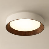 Minimalist Walnut Round Flush Mount Ceiling Light Image - 13