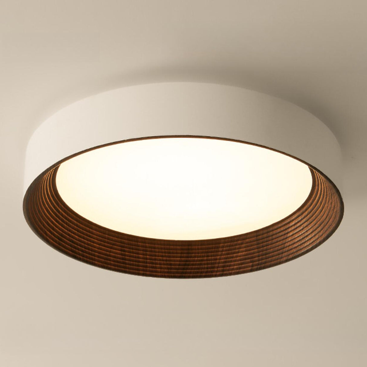 Minimalist Walnut Round Flush Mount Ceiling Light Image - 14