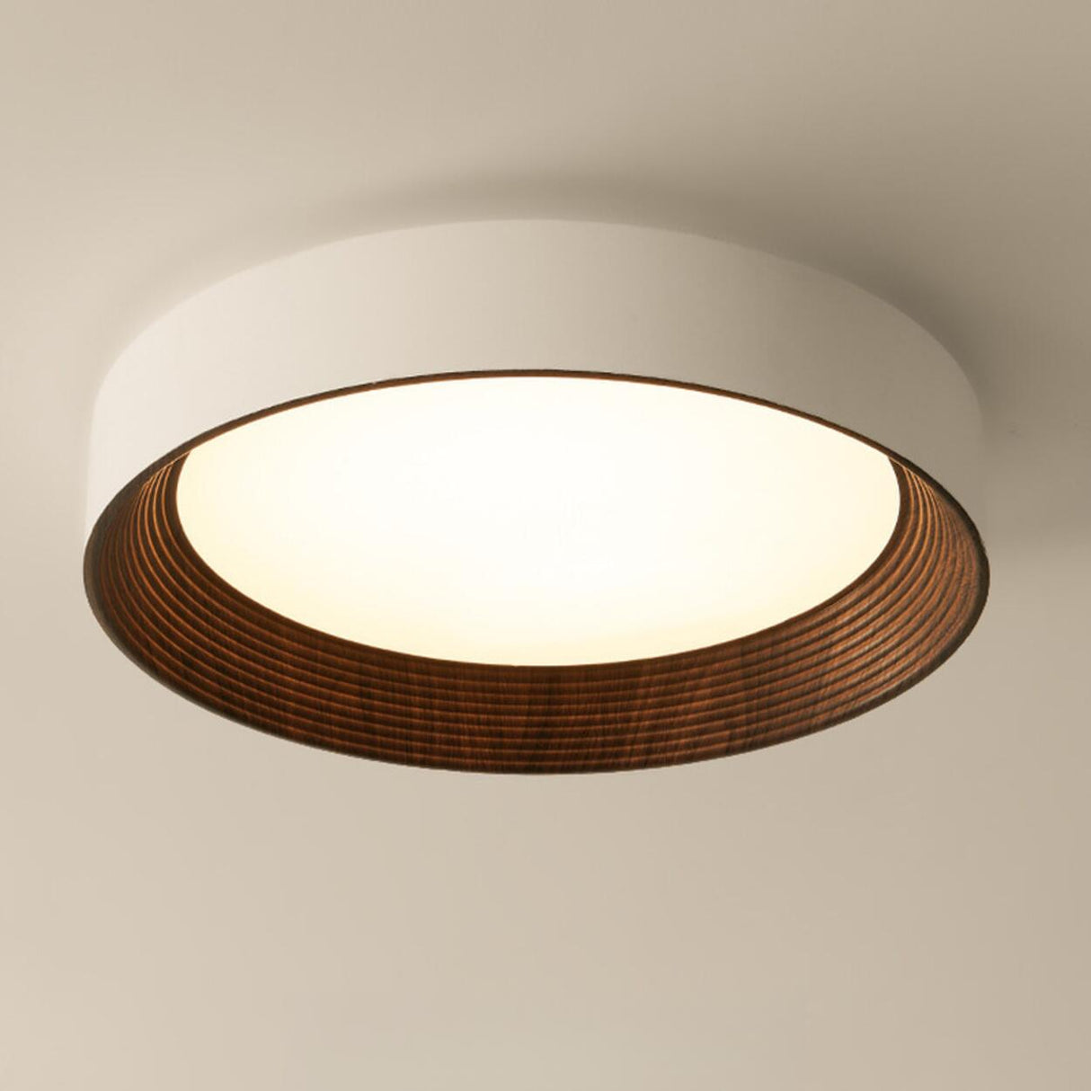 Minimalist Walnut Round Flush Mount Ceiling Light Image - 15