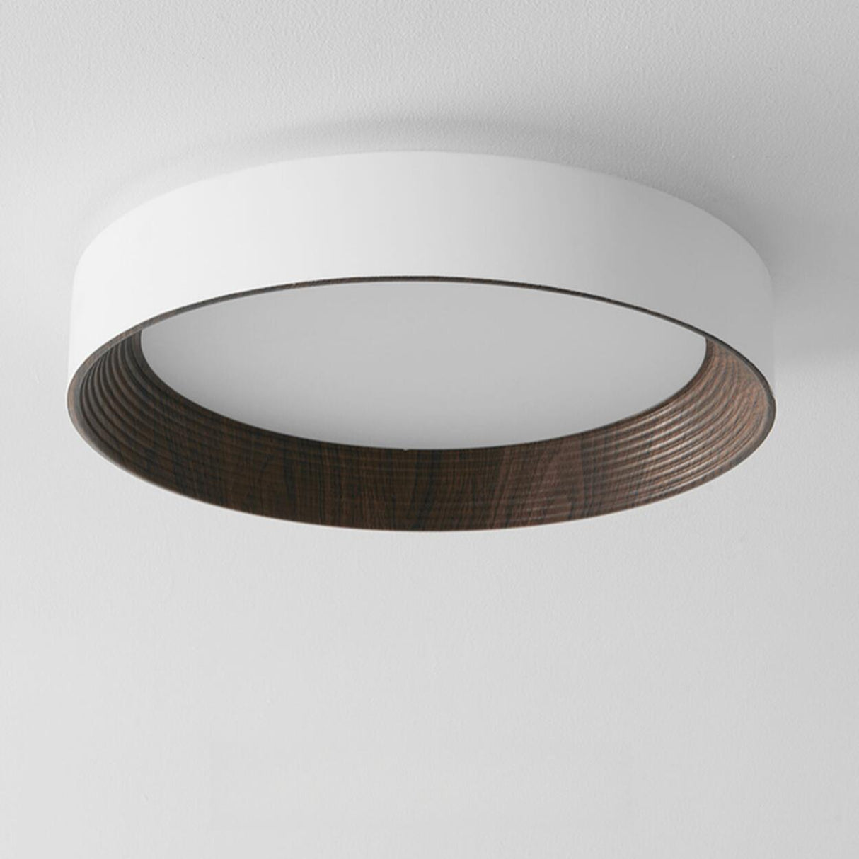 Minimalist Walnut Round Flush Mount Ceiling Light Image - 16