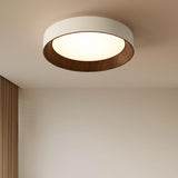 Minimalist Walnut Round Flush Mount Ceiling Light Image - 3