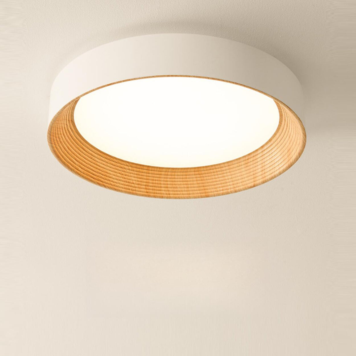 Minimalist Walnut Round Flush Mount Ceiling Light Image - 6