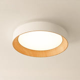 Minimalist Walnut Round Flush Mount Ceiling Light Image - 7