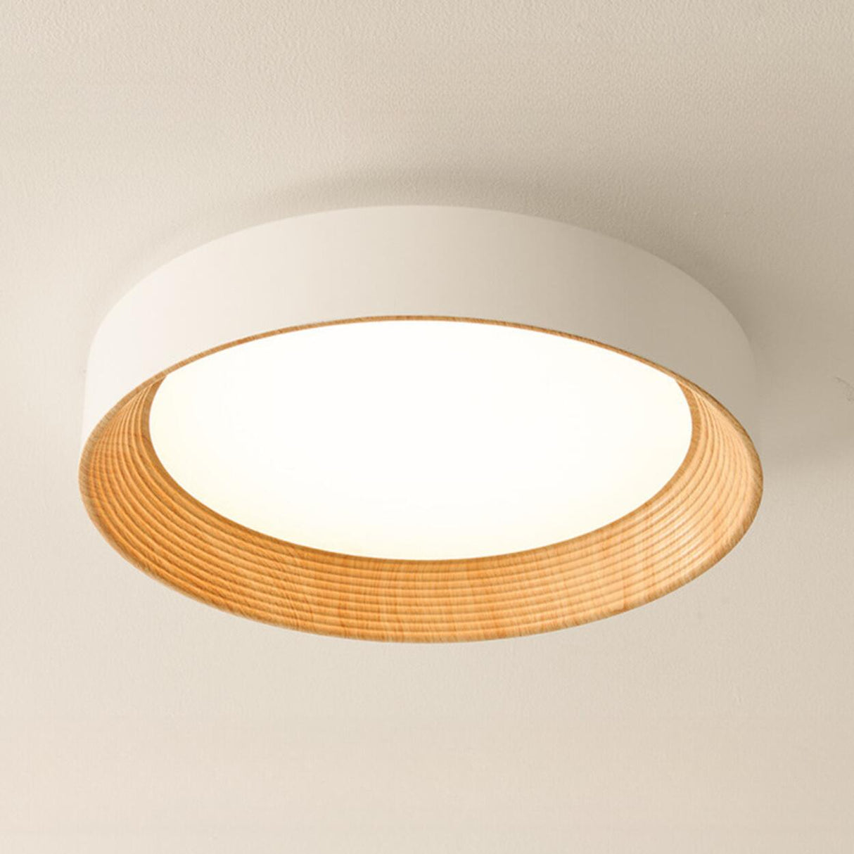 Minimalist Walnut Round Flush Mount Ceiling Light Image - 8