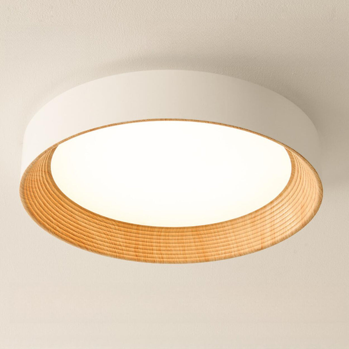 Minimalist Walnut Round Flush Mount Ceiling Light Image - 9