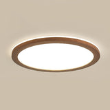 Minimalist Walnut Wood Circle Flush Mount Ceiling Light Image - 11