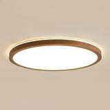 Minimalist Walnut Wood Circle Flush Mount Ceiling Light Image - 13