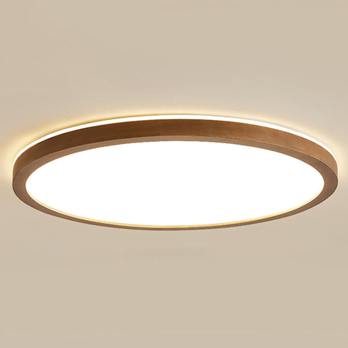 Minimalist Walnut Wood Circle Flush Mount Ceiling Light Image - 15