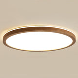 Minimalist Walnut Wood Circle Flush Mount Ceiling Light Image - 15