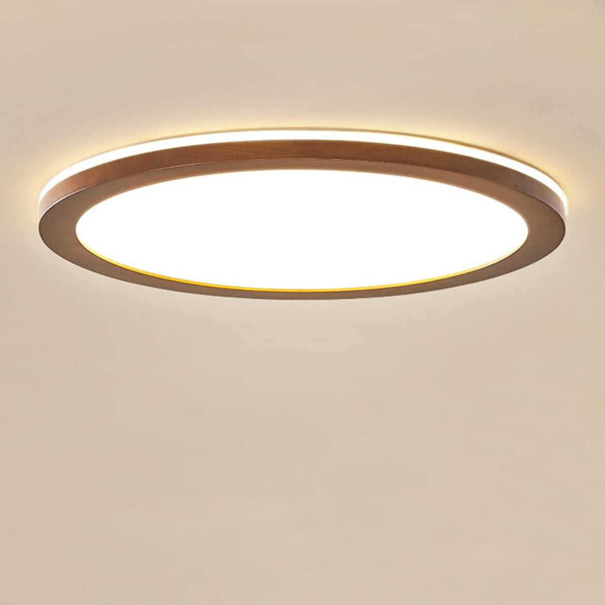 Minimalist Walnut Wood Circle Flush Mount Ceiling Light Image - 22