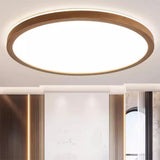 Minimalist Walnut Wood Circle Flush Mount Ceiling Light Image - 4