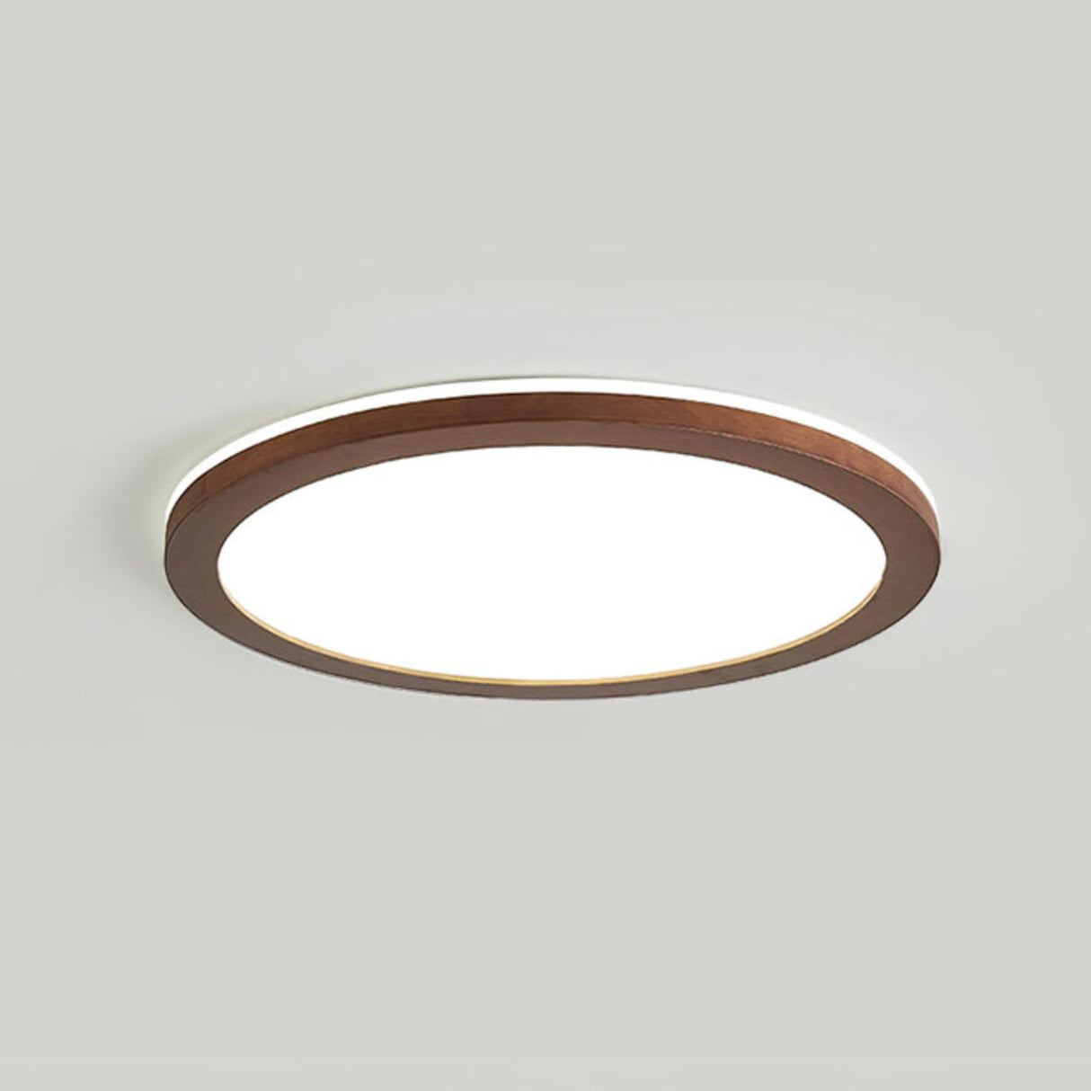 Minimalist Walnut Wood Circle Flush Mount Ceiling Light Image - 6