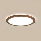 Minimalist Walnut Wood Circle Flush Mount Ceiling Light Image - 7