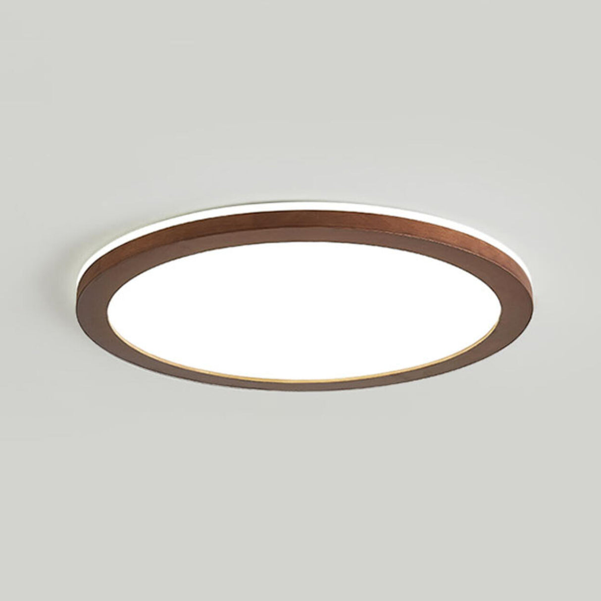 Minimalist Walnut Wood Circle Flush Mount Ceiling Light Image - 8