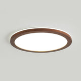 Minimalist Walnut Wood Circle Flush Mount Ceiling Light Image - 8