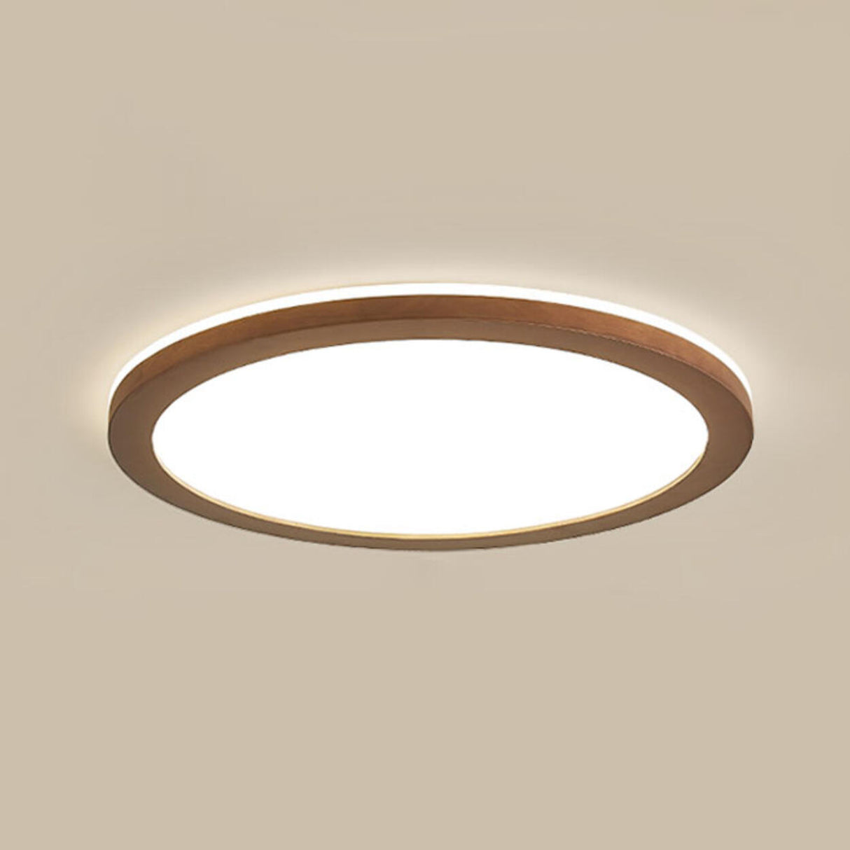 Minimalist Walnut Wood Circle Flush Mount Ceiling Light Image - 9