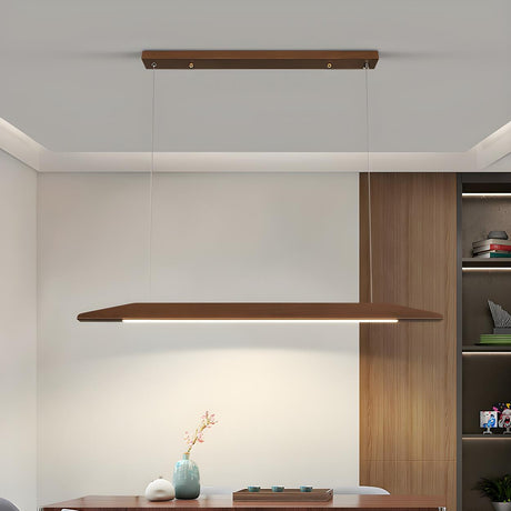 Minimalist Walnut Wooden Linear Island Pendant Light Image - 1