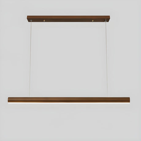 Minimalist Walnut Wooden Linear Island Pendant Light Image - 2