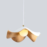 Minimalist Wave Flower Wood and White Resin Pendant Light Image - 10