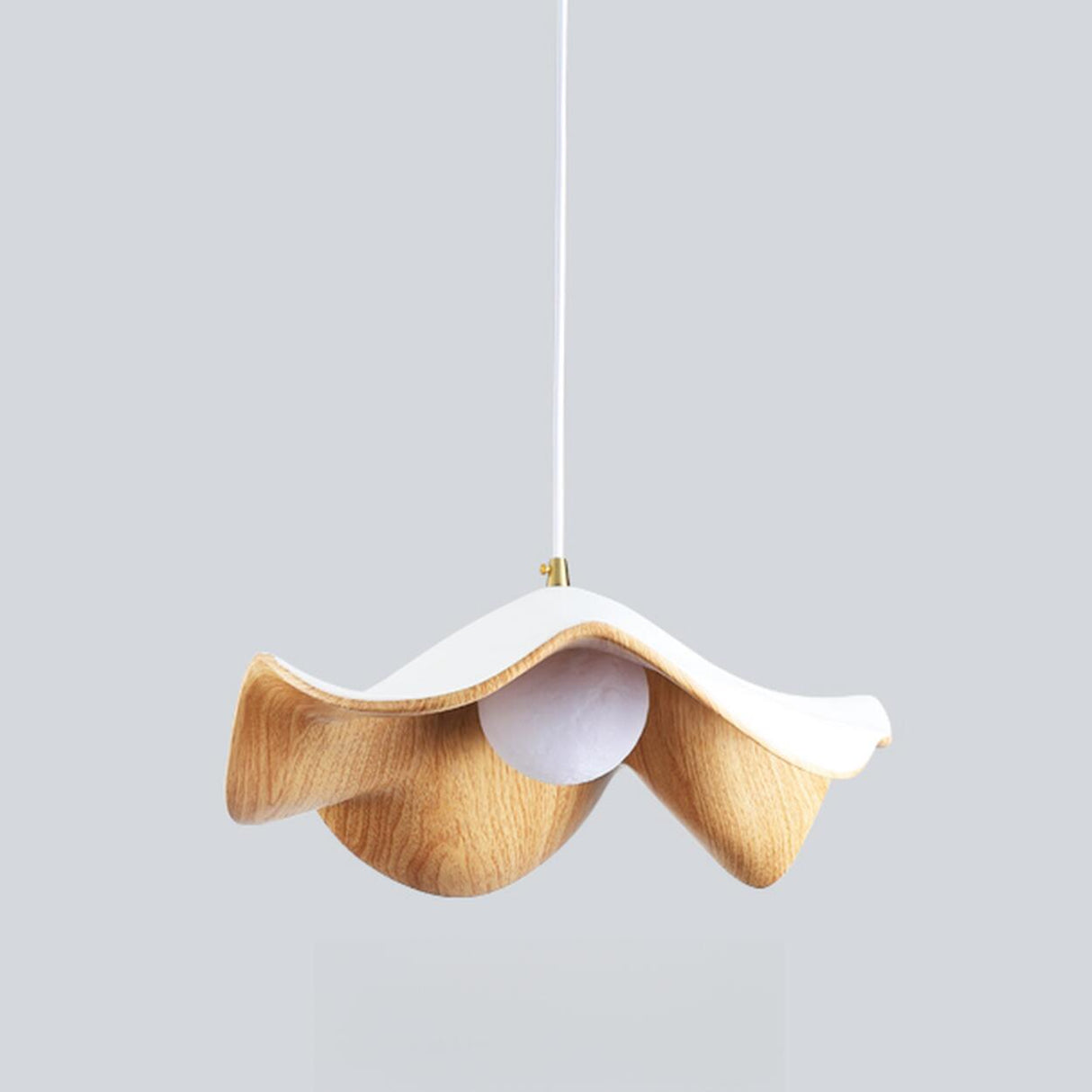 Minimalist Wave Flower Wood and White Resin Pendant Light Image - 11