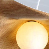 Minimalist Wave Flower Wood and White Resin Pendant Light Image - 14