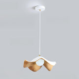 Minimalist Wave Flower Wood and White Resin Pendant Light Image - 2