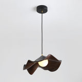 Minimalist Wave Flower Wood and White Resin Pendant Light Image - 8