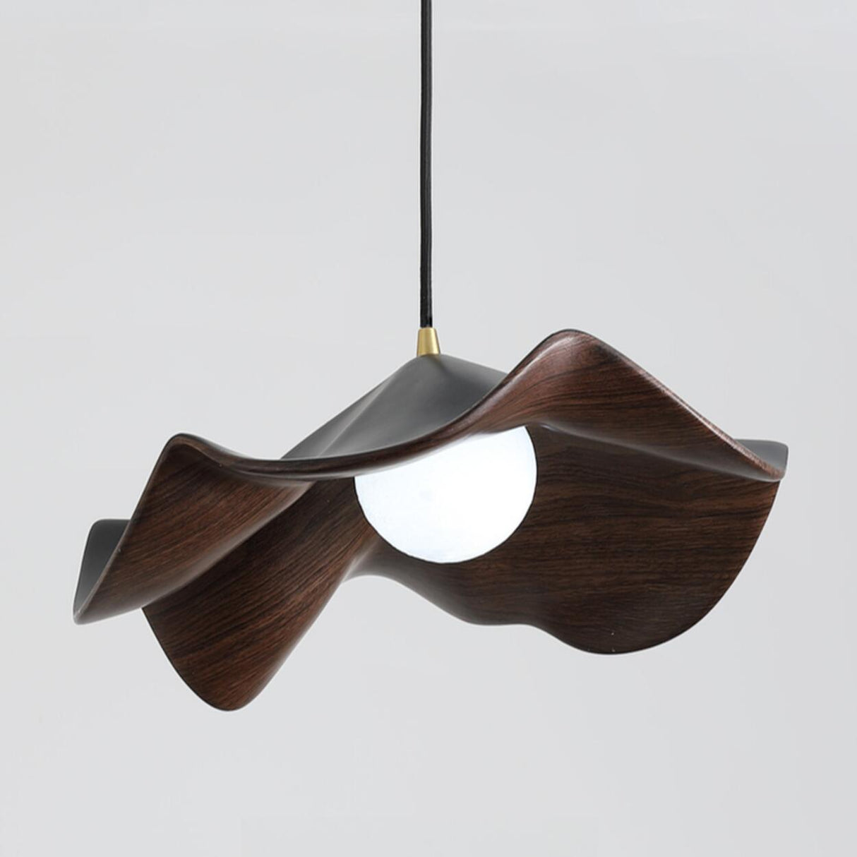 Minimalist Wave Flower Wood and White Resin Pendant Light Image - 9