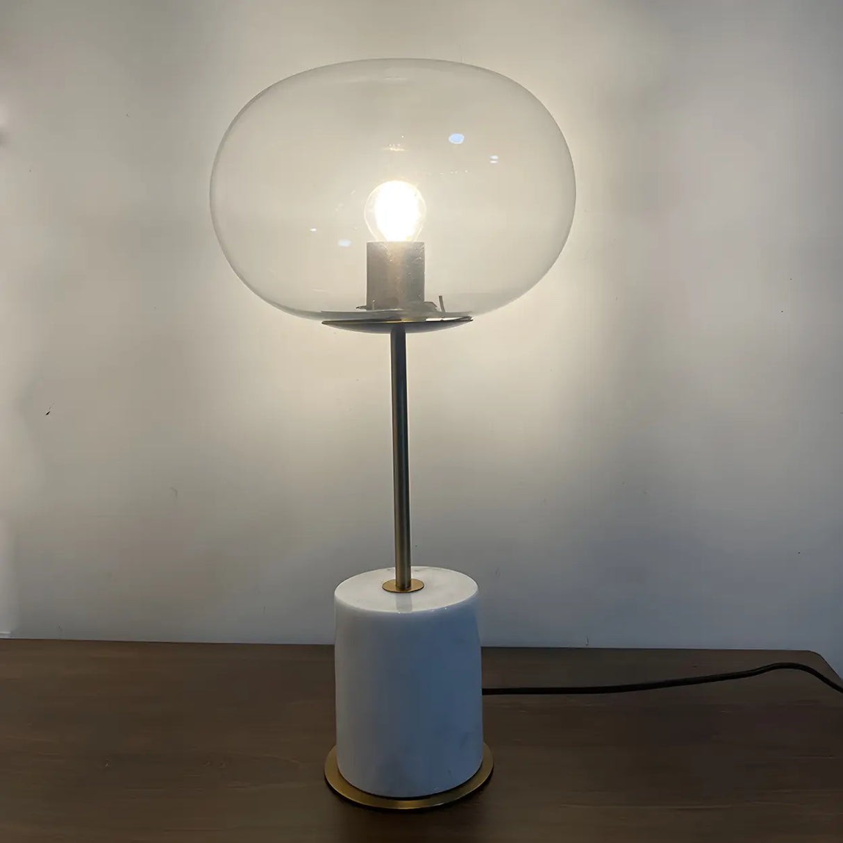 Minimalist White Clear Globe Glass Brass Table Lamp Image - 10