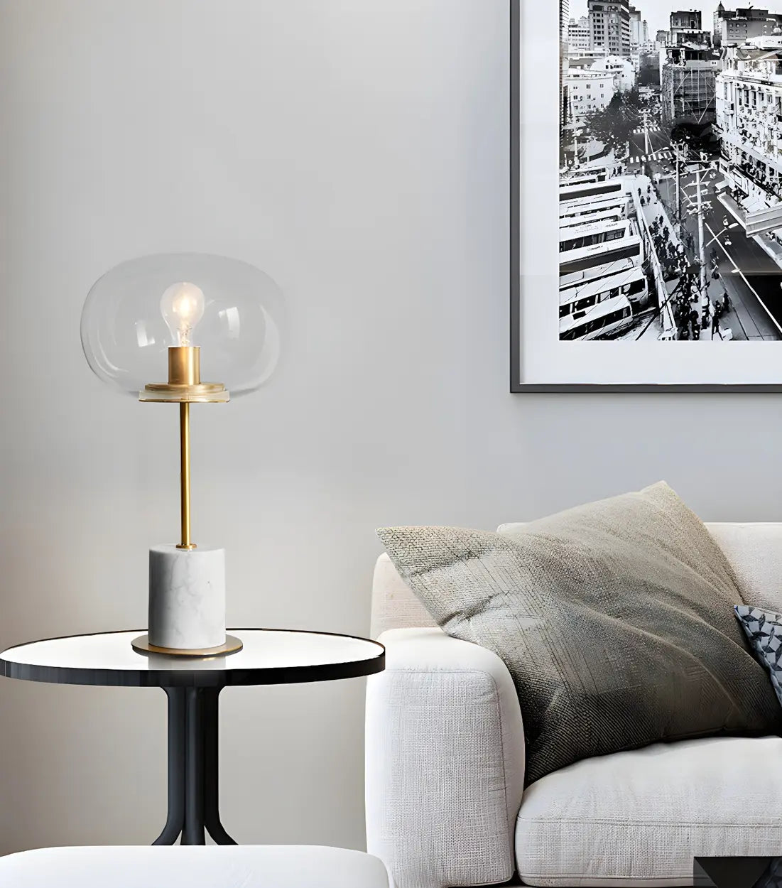 Minimalist White Clear Globe Glass Brass Table Lamp Image - 13