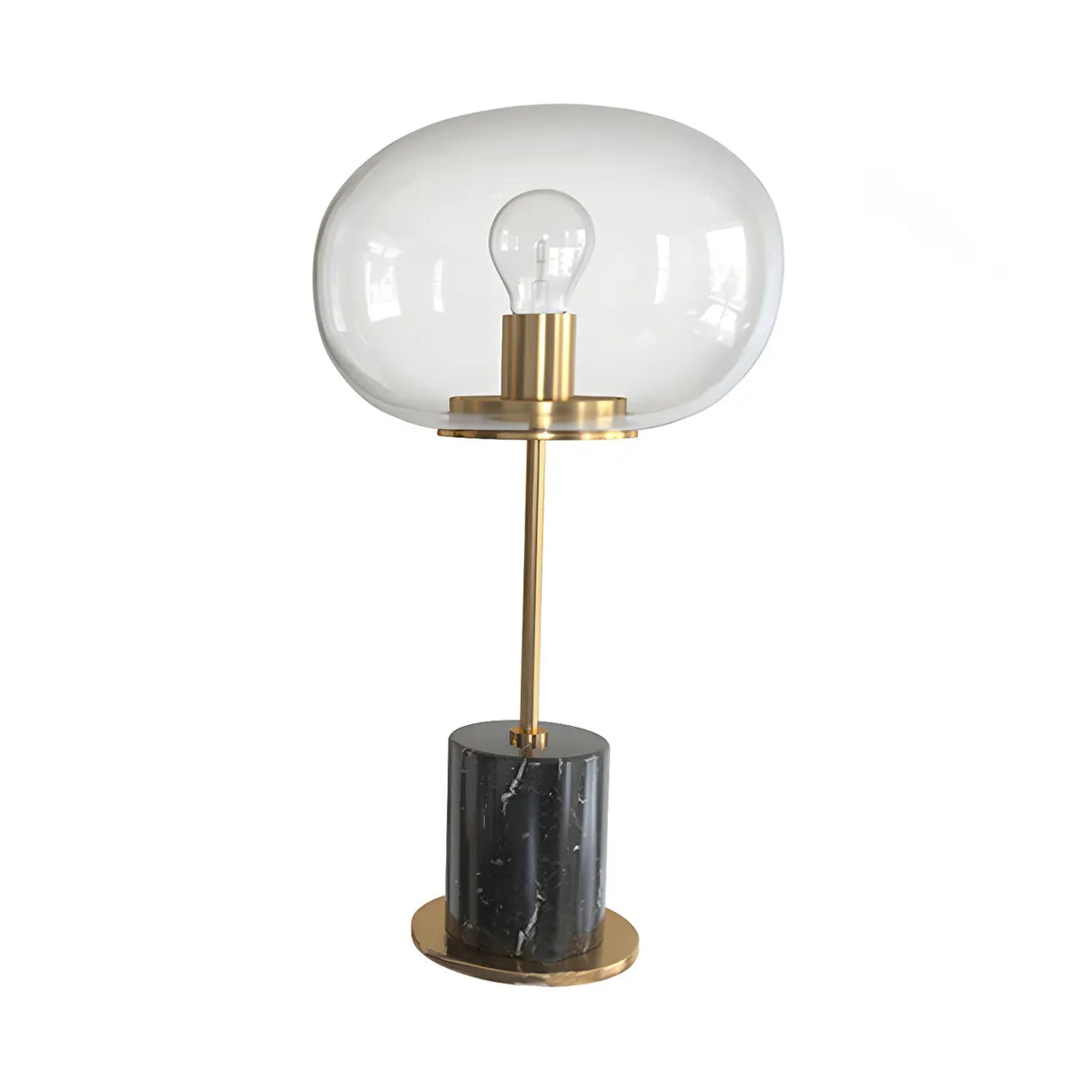 Minimalist White Clear Globe Glass Brass Table Lamp Image - 2