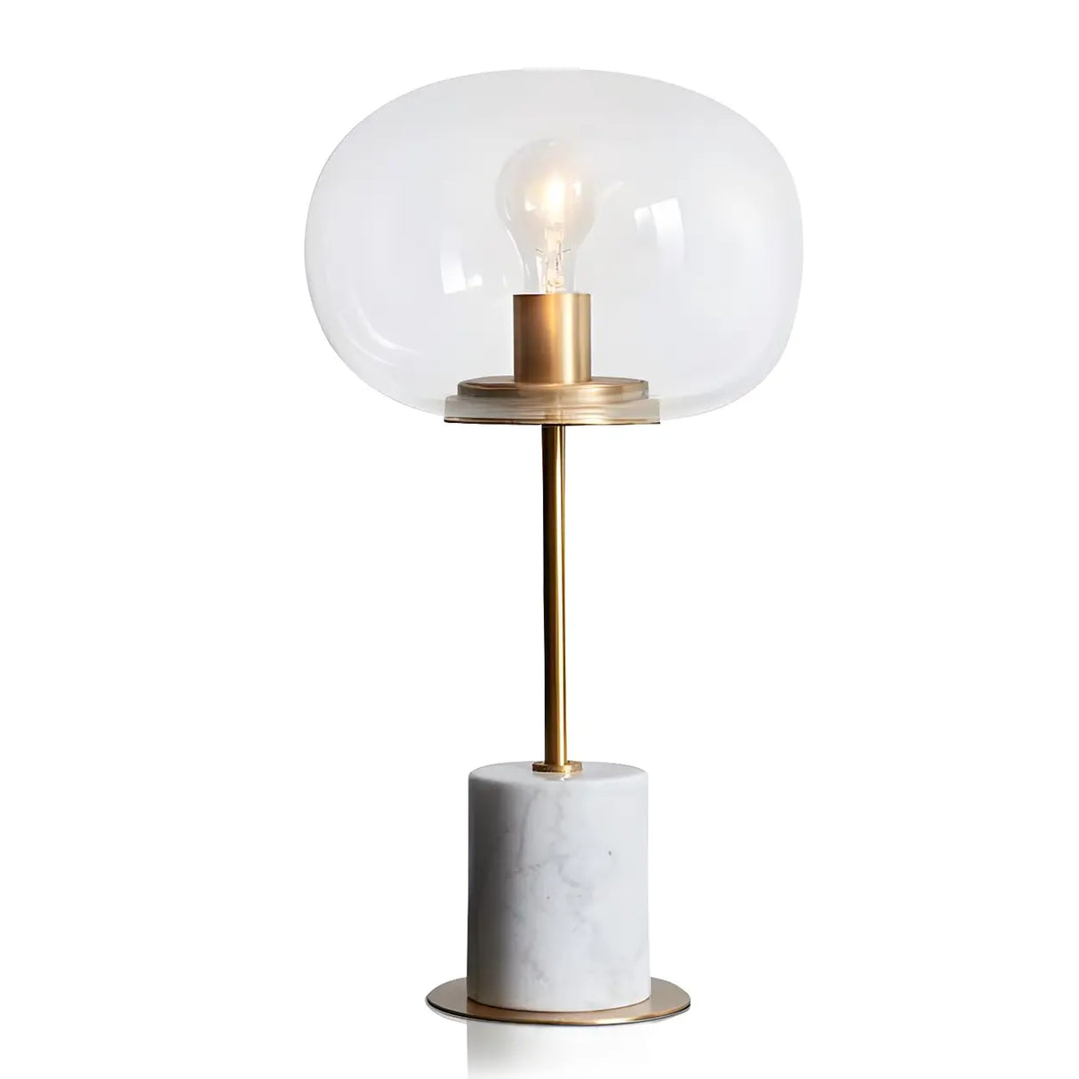 Minimalist White Clear Globe Glass Brass Table Lamp Image - 9