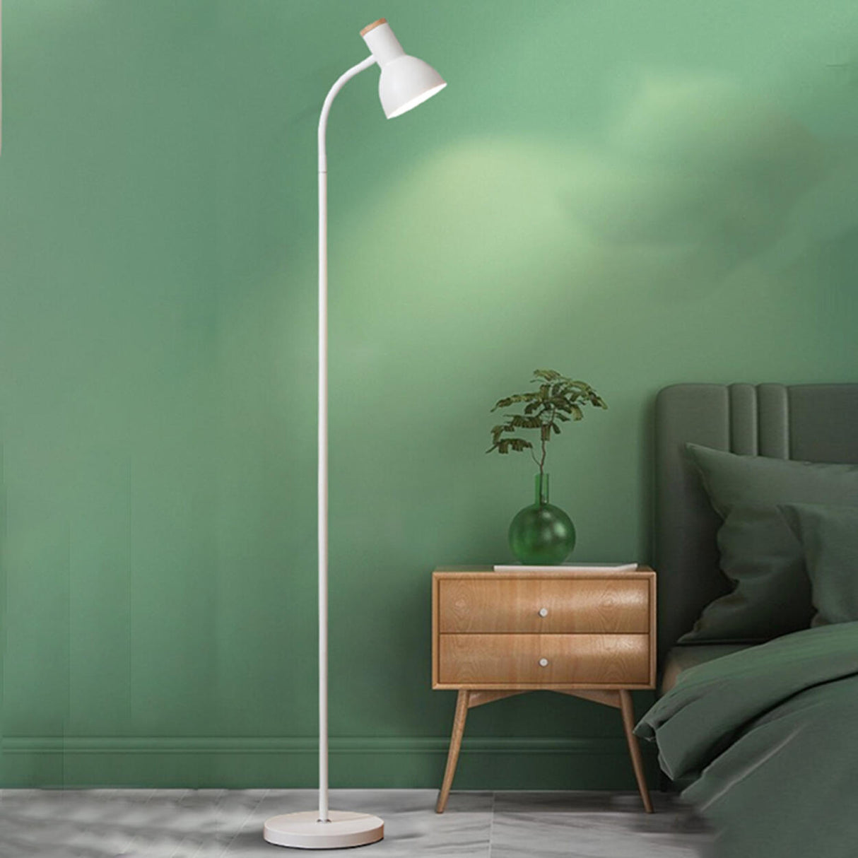 Minimalist White Cone Bedside Reading Floor Lamp Image - 1