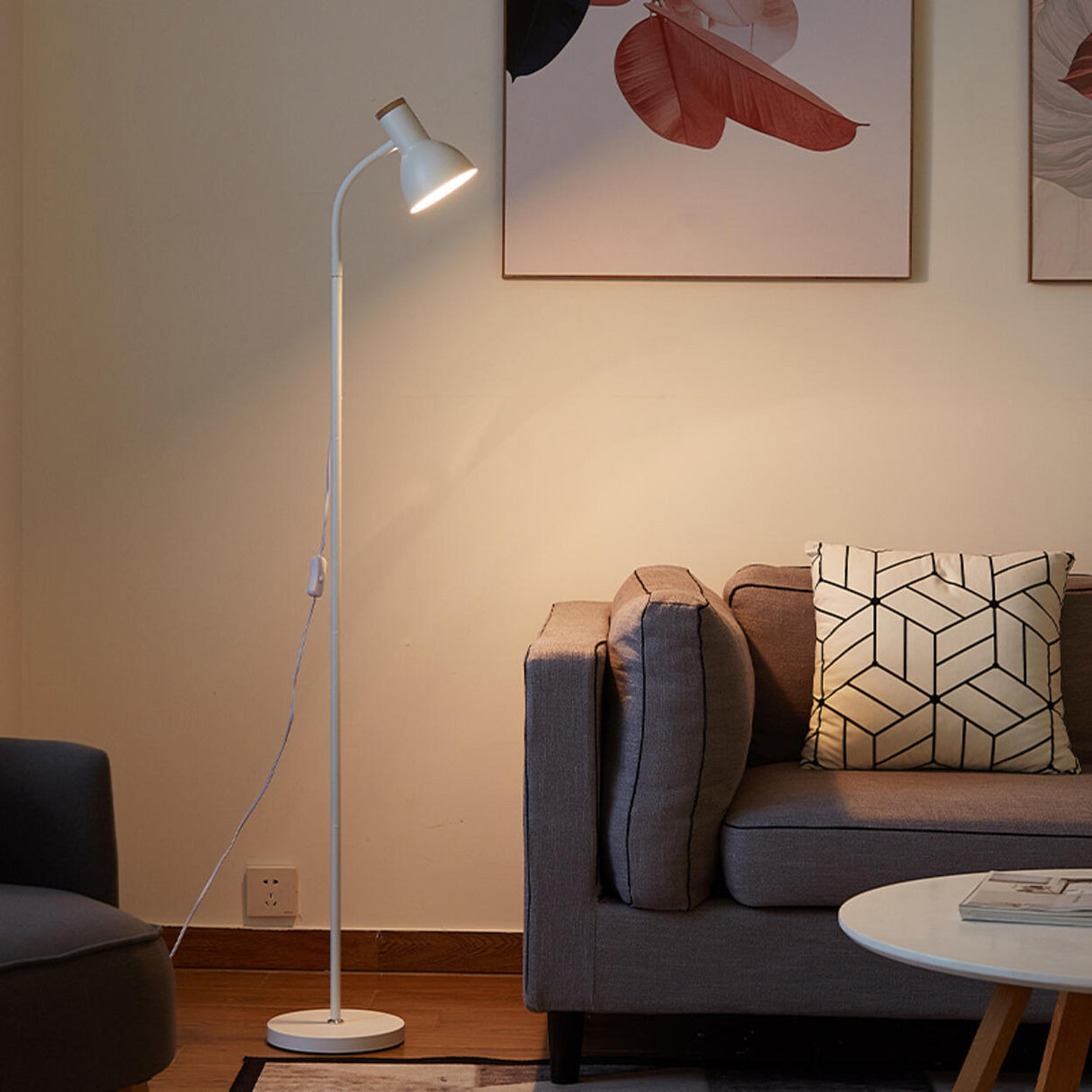 Minimalist White Cone Bedside Reading Floor Lamp Image - 12