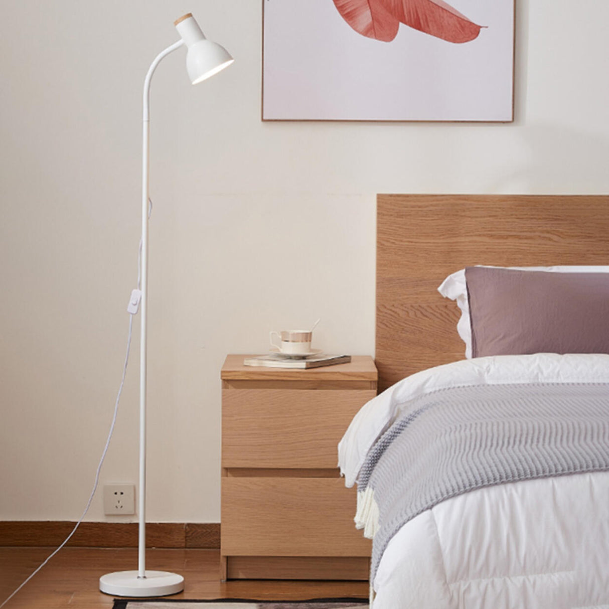 Minimalist White Cone Bedside Reading Floor Lamp Image - 6