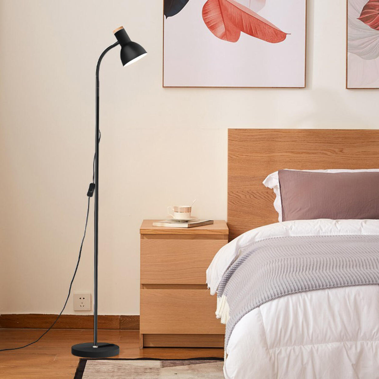 Minimalist White Cone Bedside Reading Floor Lamp Image - 7