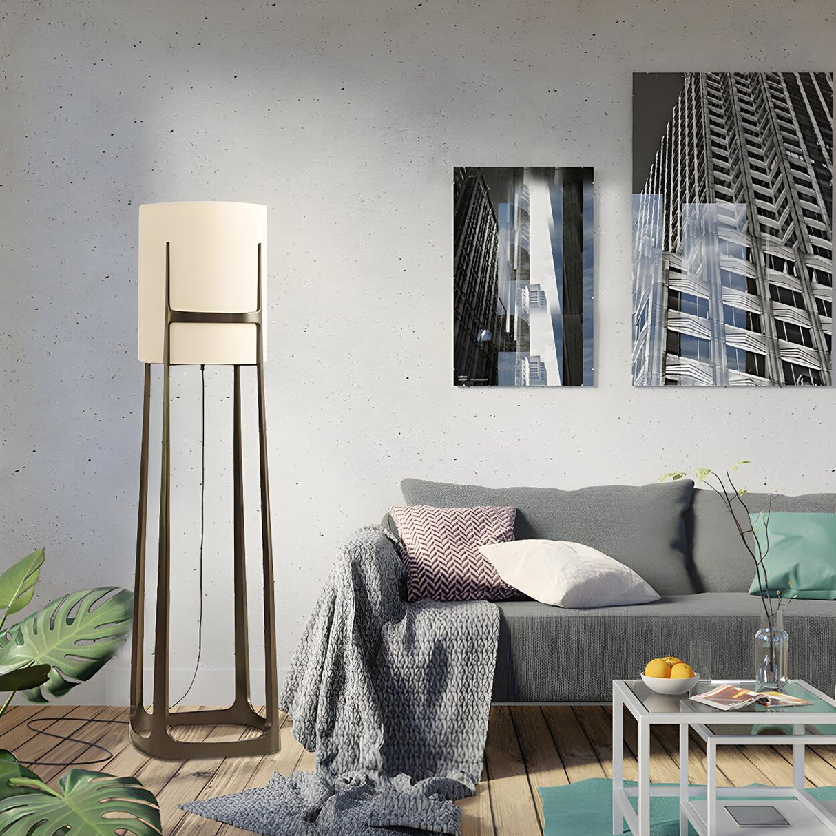 Minimalist White Cylinder Metal Modern Floor Lamp Image - 11