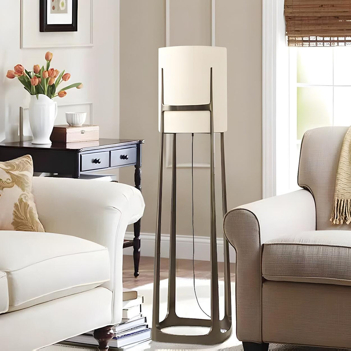 Minimalist White Cylinder Metal Modern Floor Lamp Image - 9