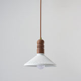 Minimalist White Cylinder Ribbed Ceramic Pendant Light Image - 10