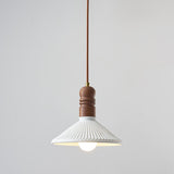 Minimalist White Cylinder Ribbed Ceramic Pendant Light Image - 12