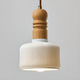 Minimalist White Cylinder Ribbed Ceramic Pendant Light Image - 14