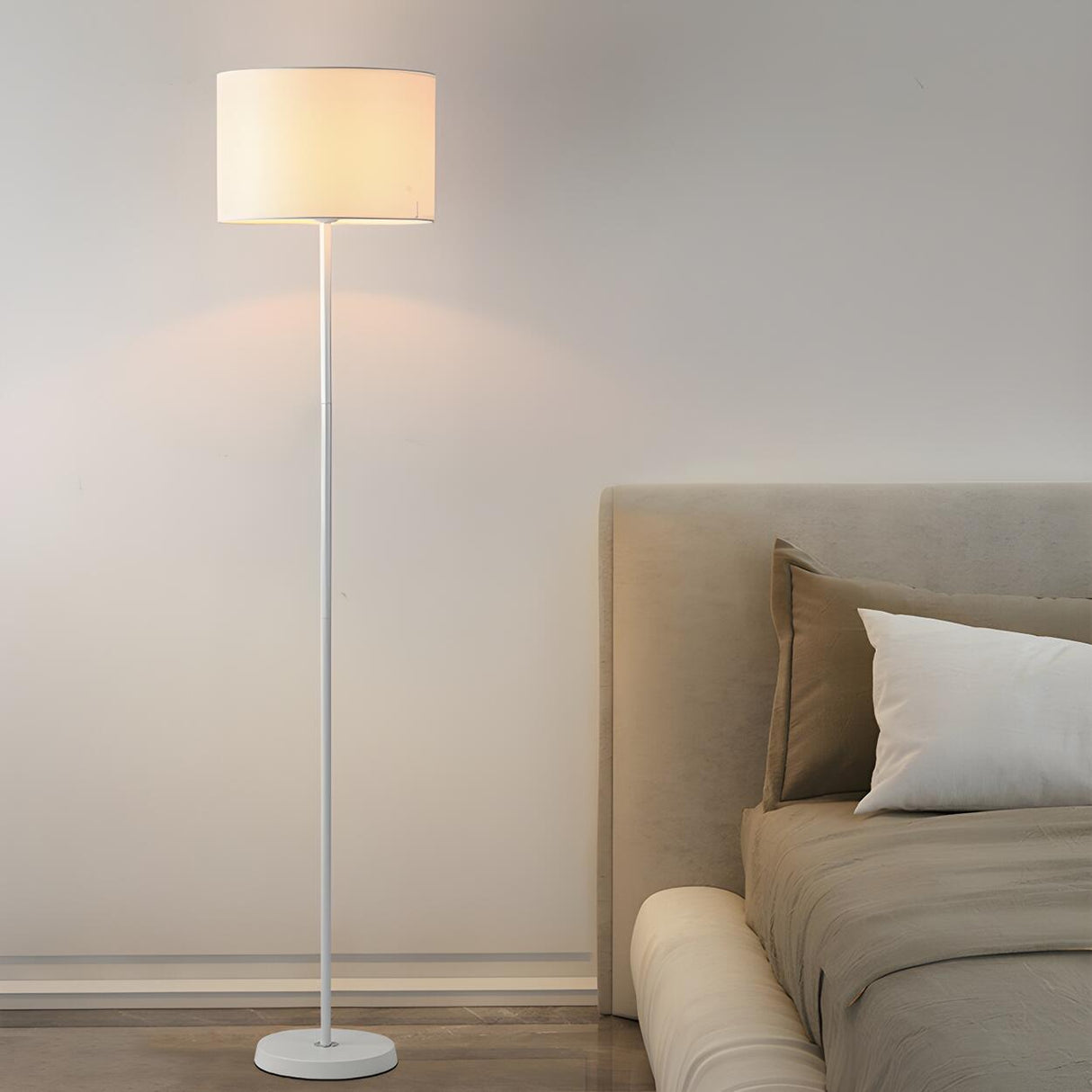 Minimalist White Cylindrical Metal LED Floor Lamp Image - 12