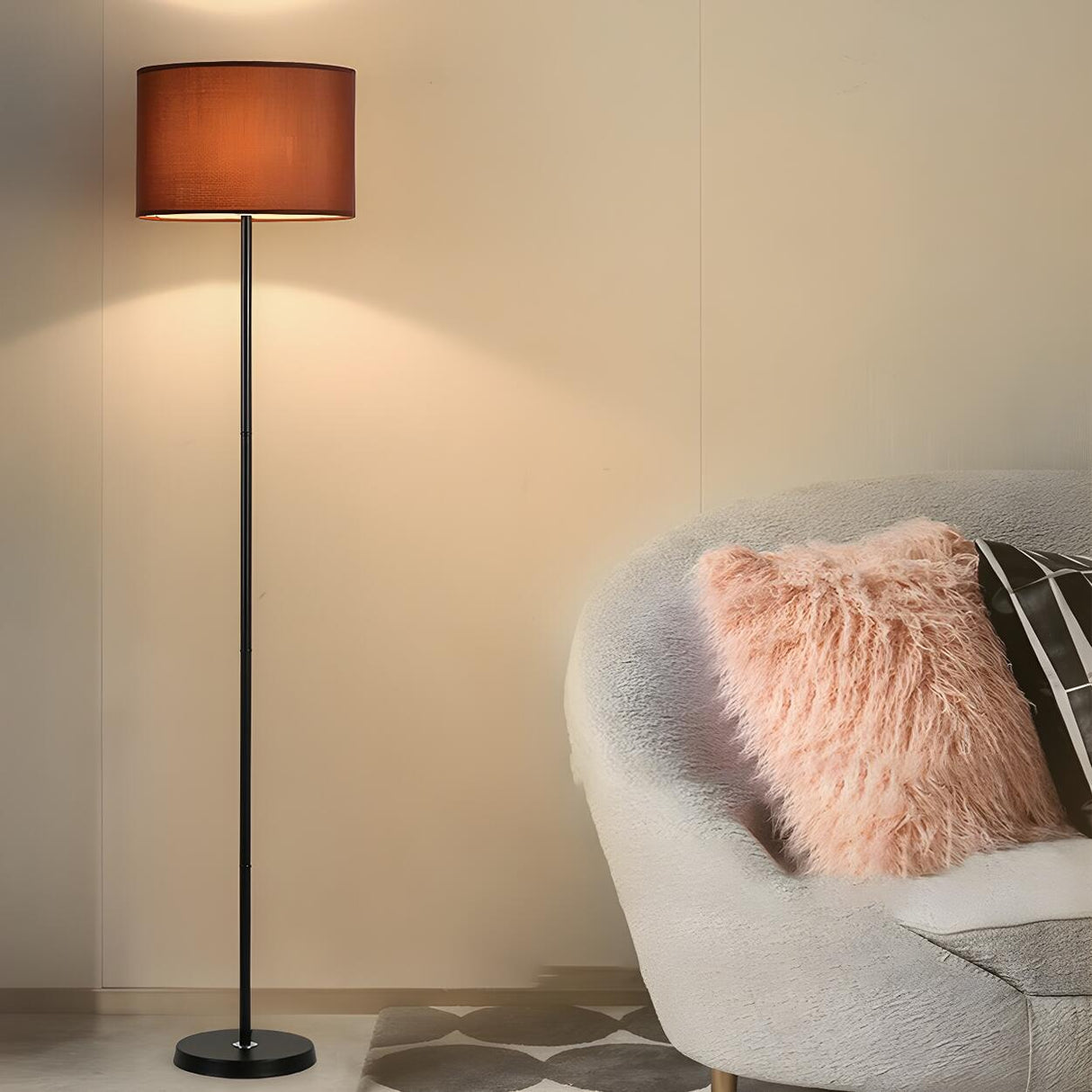 Minimalist White Cylindrical Metal LED Floor Lamp Image - 14