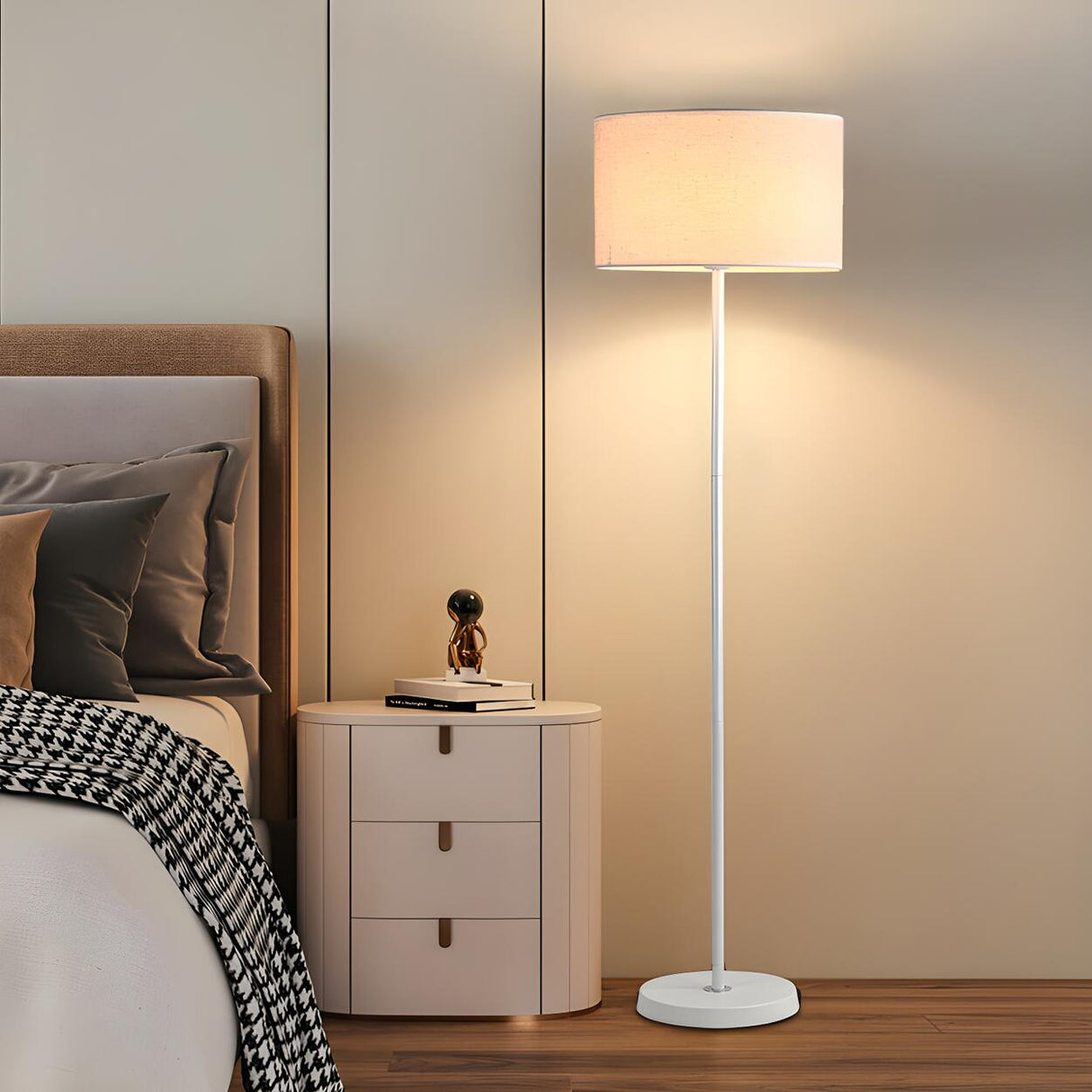 Minimalist White Cylindrical Metal LED Floor Lamp Image - 4