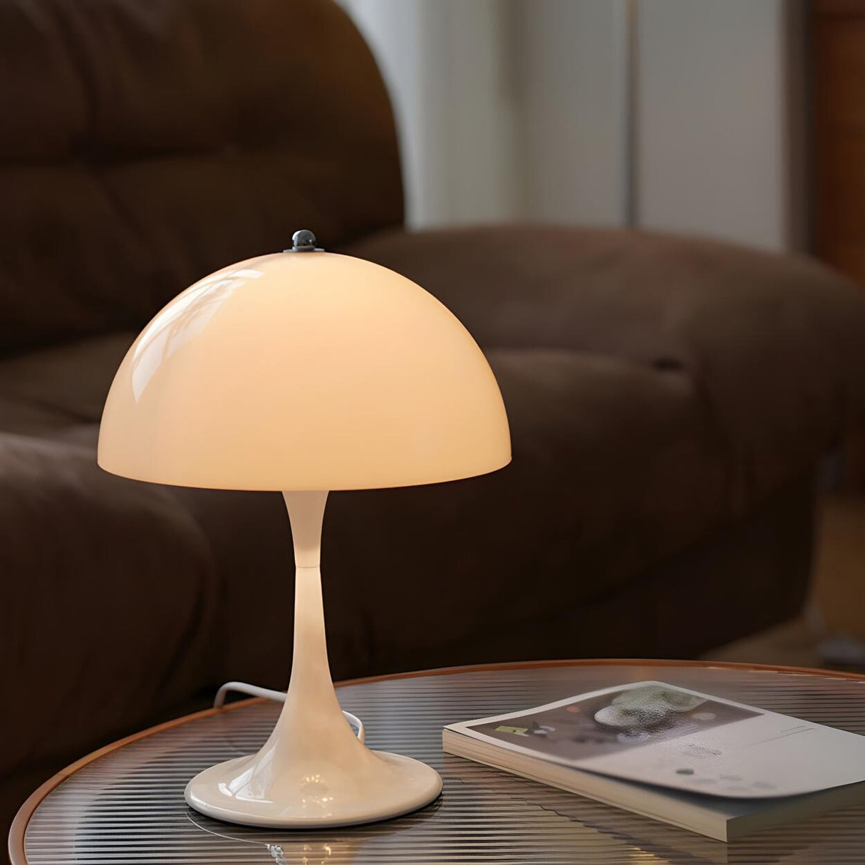 Minimalist White Dome Shade Glass Decorative Table Lamp Image - 1